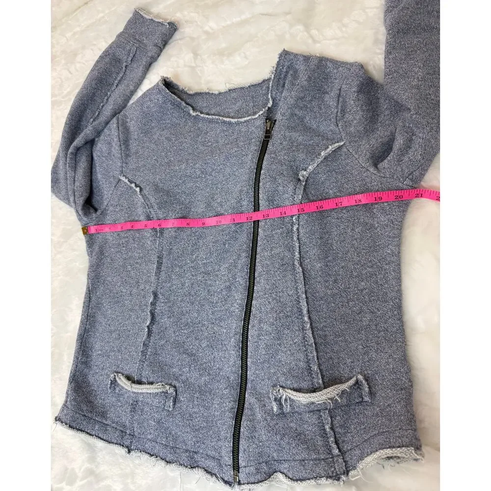 Soft Surroundings Assymetrical Zip Terry Jacket Light Blue Heather Size Medium - Picture 8 of 9